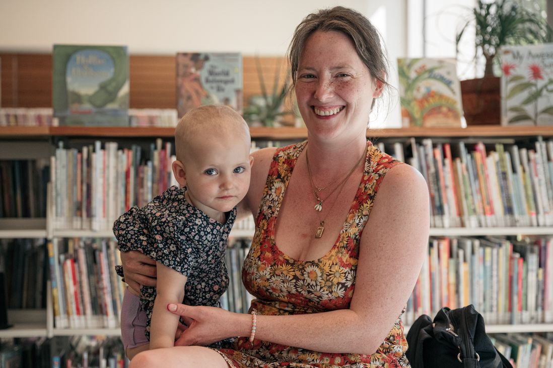 Victoria Duffee and her daughter Francis at the Greenpoint Library.